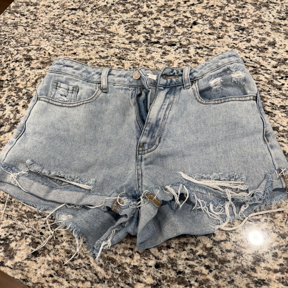 Distressed Light Blue Denim Shorts